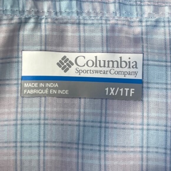 Columbia Plaid LS Shirt Womens 1X Blue Pink New Omni Wick Shade Fishing - Picture 8 of 13